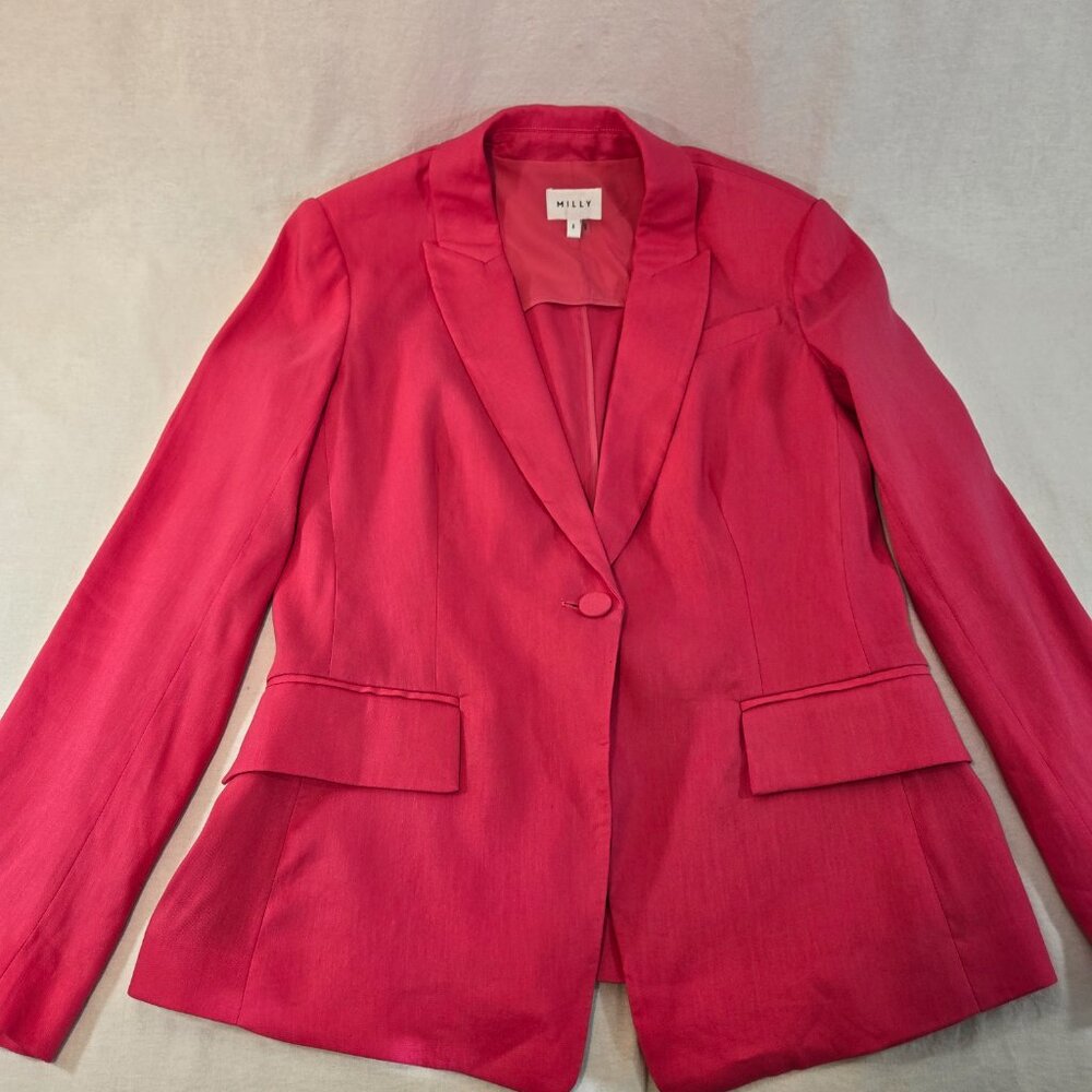 MILLY Legally Blonde Officecore Fuchsia Linen Rayon Blazer Size 8 New NO Tags! - Picture 5 of 16